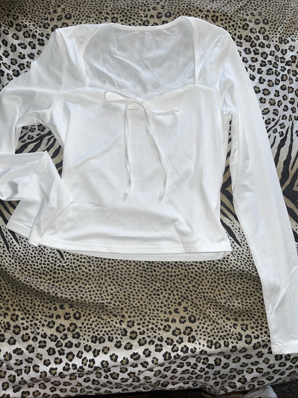 Women's White Long Sleeve Tie-Front Top